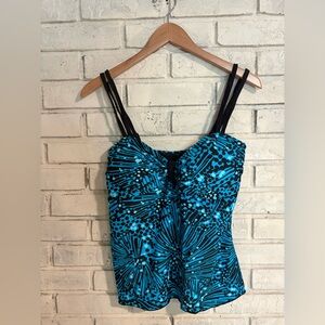 BEACH DIVA size 12 Aqua blue and Black Women's Tankini top EUC